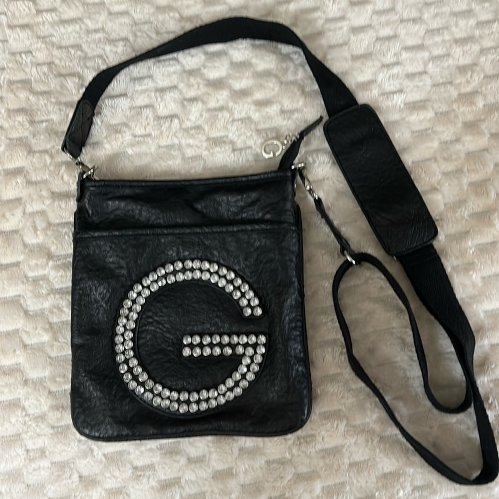 Black GUESS crossbody purse with crystals
